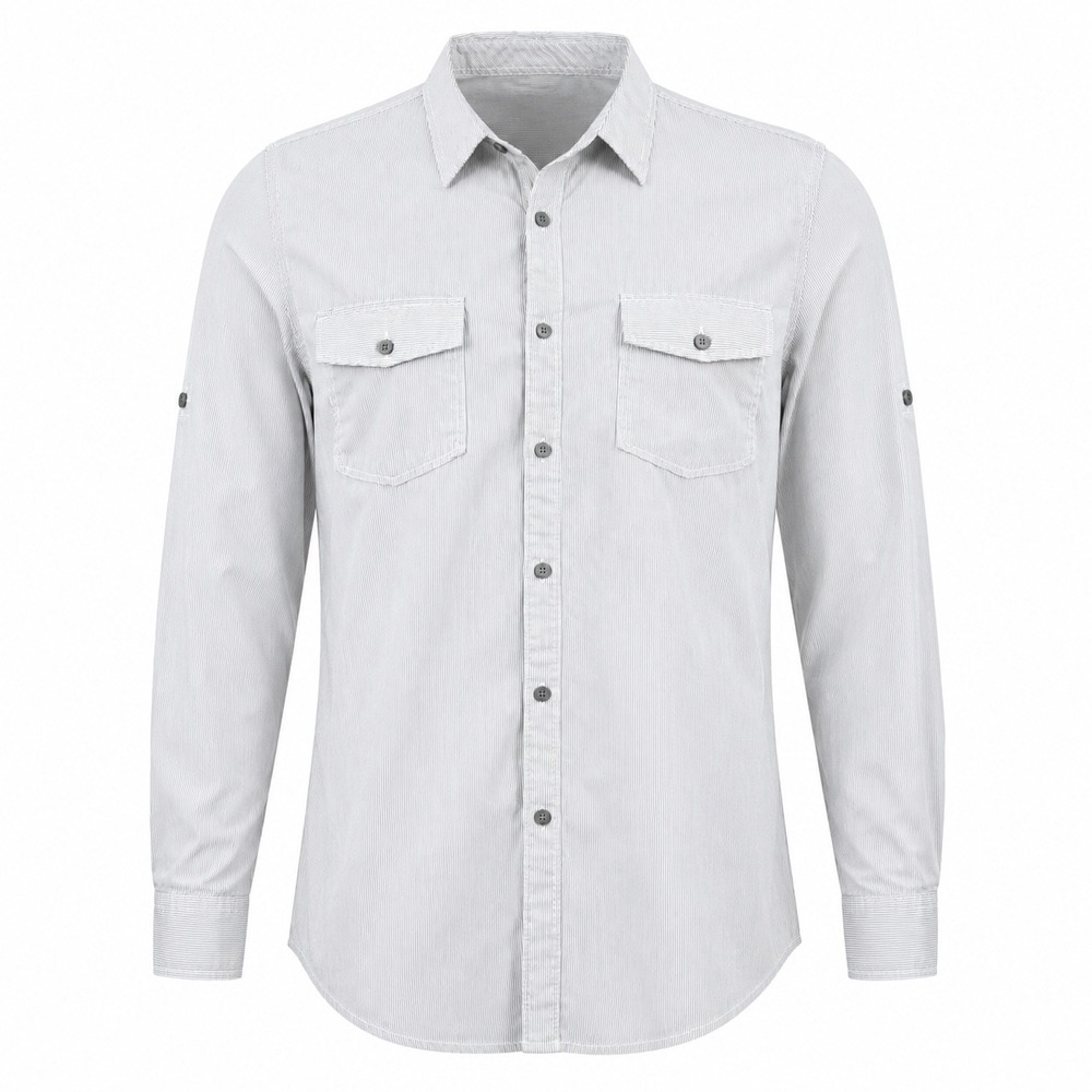 American Rag Pinstripe‎ Roll Tab mens XL Utility Button Up Shirt Gray western